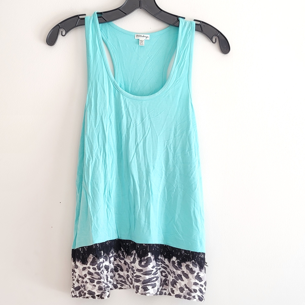 PJ Salvage Intimates Aqua Tank Black Lace & Leopard Print Racerback Small
